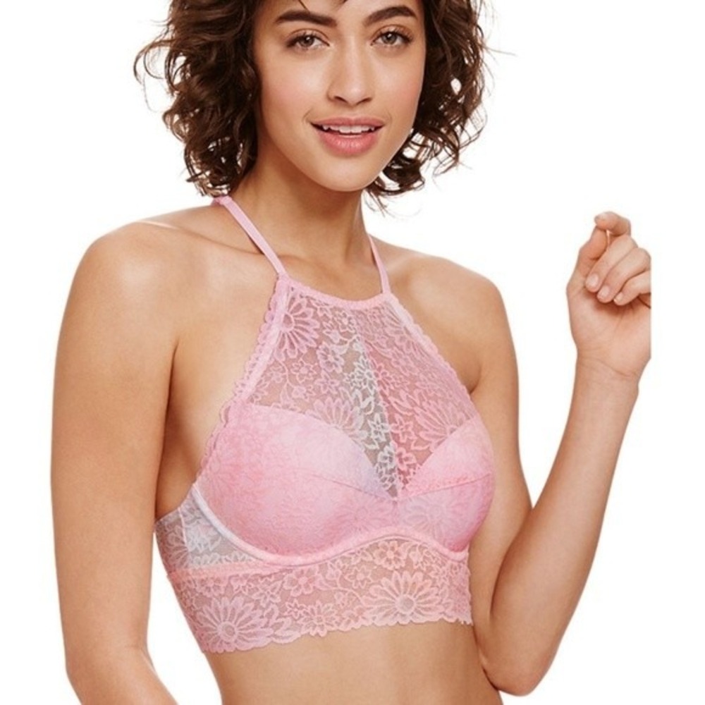 Victoria's Secret PINK‎ Large Light Pink Floral Halter Lace Bralette